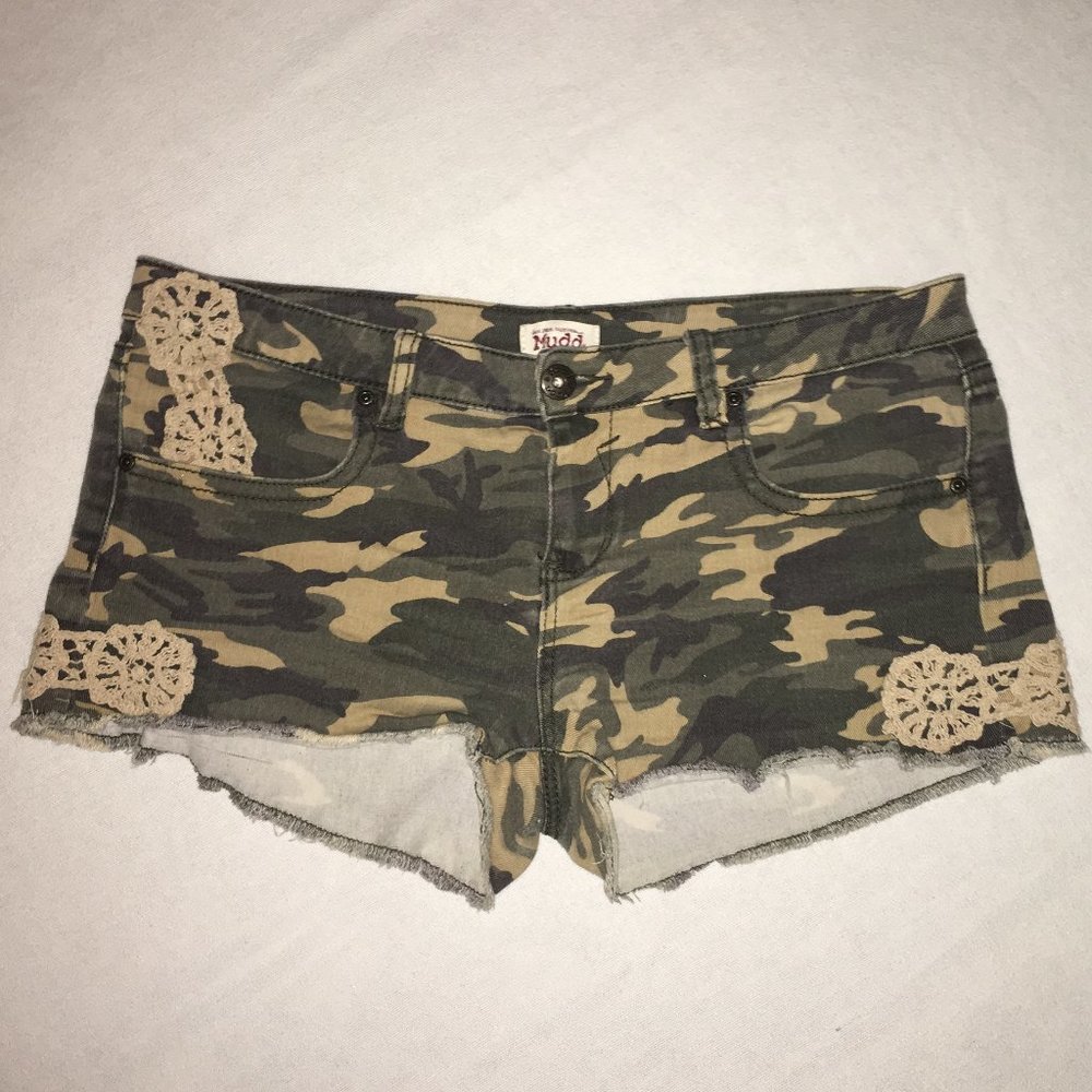 Women's Camo Jean Shorts with Lace Detail